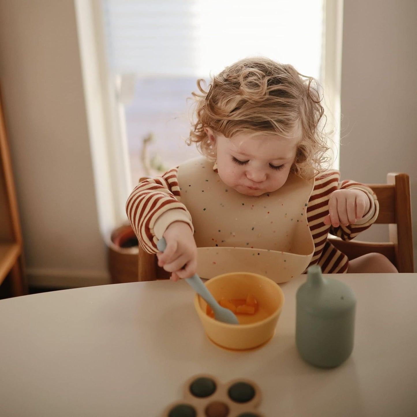 Silicone Baby Feeding Spoons | 2 Pack (Cambridge Blue/Shifting Sand)