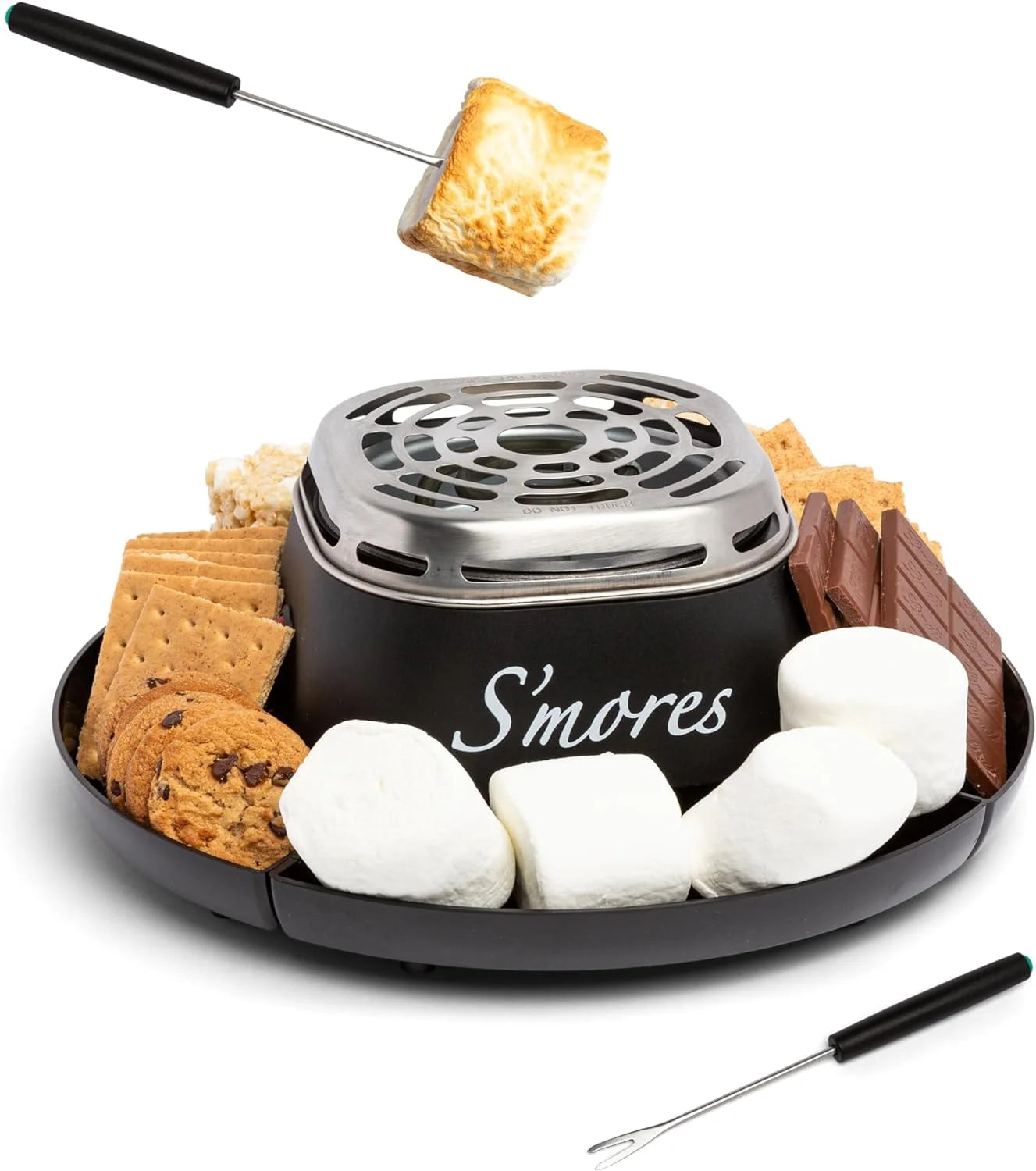 Indoor Electric Smores Maker Smores Kit with 2 Marshmallows Roasting Forks, Brown