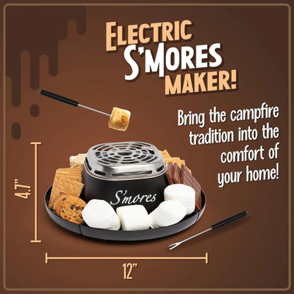 Indoor Electric Smores Maker Smores Kit with 2 Marshmallows Roasting Forks, Brown