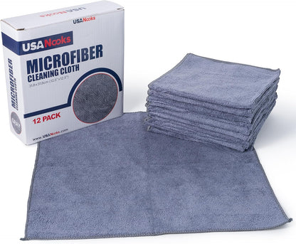 Microfiber Cleaning Cloth Grey - 12 Packs 16"X16" - High Performance - 1200 Washes, Ultra Absorbent Towels Weave Grime & Liquid for Streak-Free Mirror Shine - Car Washing Cloth and Applicator