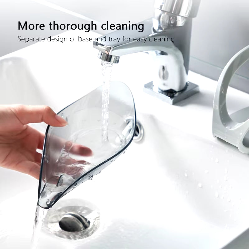 Suction Cup Soap Dish Box for Bathroom Shower Soap Holder with Drain Portable Leaf Shape Toilet Laundry Soap Rack Tray for Basin