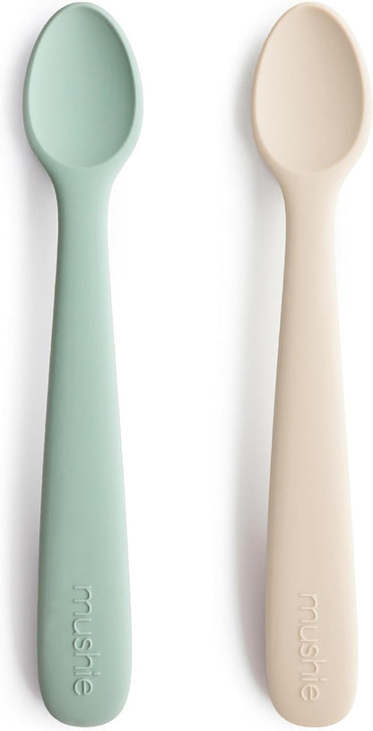 Silicone Baby Feeding Spoons | 2 Pack (Cambridge Blue/Shifting Sand)