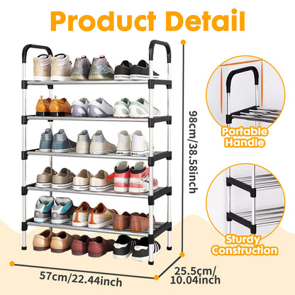 6 Tier Shoe Rack, 18 Pairs Shoes Storage Cabinet Organizer Shelf with Cover for Closet Entryway, Gray